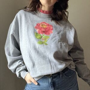 Vintage 90s Morning Sun Hallmark Teddy Flower Gray Double Collar XL Sweatshirt